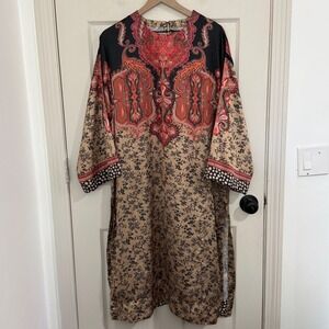 Sapphire Womens Large Paisley Floral Tunic Dress Red Black Tan Kurta